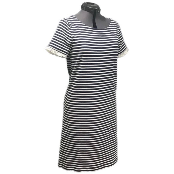 J. Crew Dresses & Skirts - J CREW 100% Cotton Striped Ruffle Navy Blue Sundress Casual Dress S Small 4 6